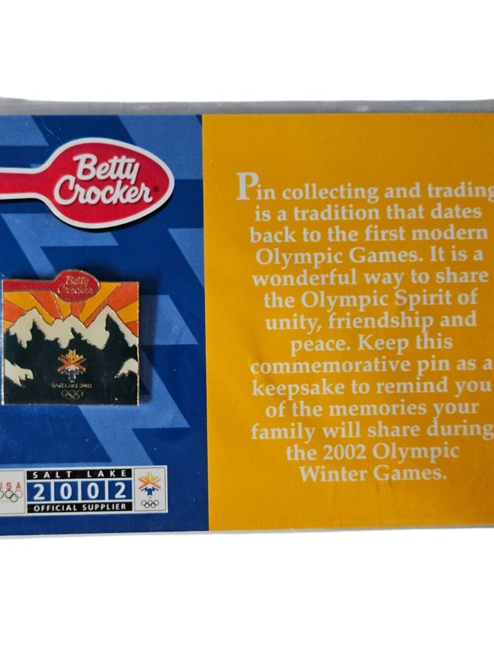 Betty Crocker Lapel Pin Salt Lake 2002 Olympic Mountains Enamel Commemorative